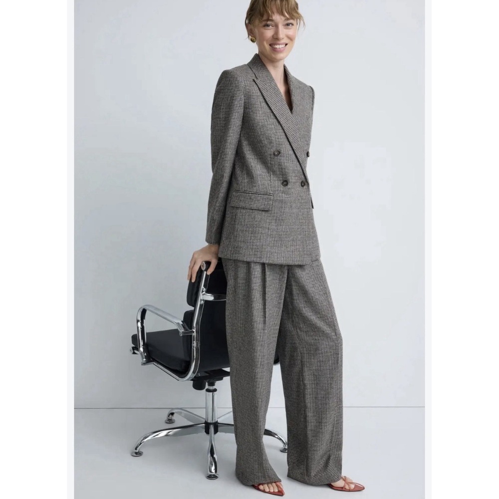 Vince Wool Blend Herringbone Double Breasted Blazer Suit Set Women's Sz 4 Grey
